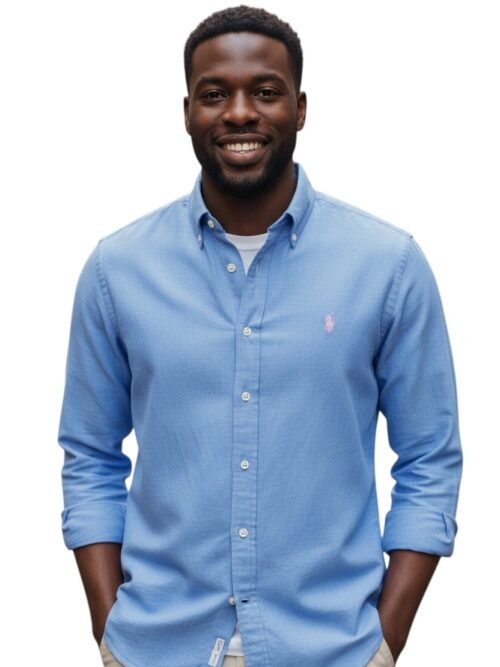 Camisa Ralph Lauren Masculina Linho cor Azul Pony Rosa