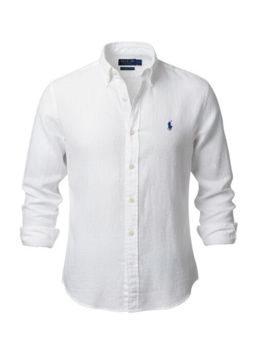 Camisa Ralph Lauren Masculina Linho cor Branca Pony Marinho