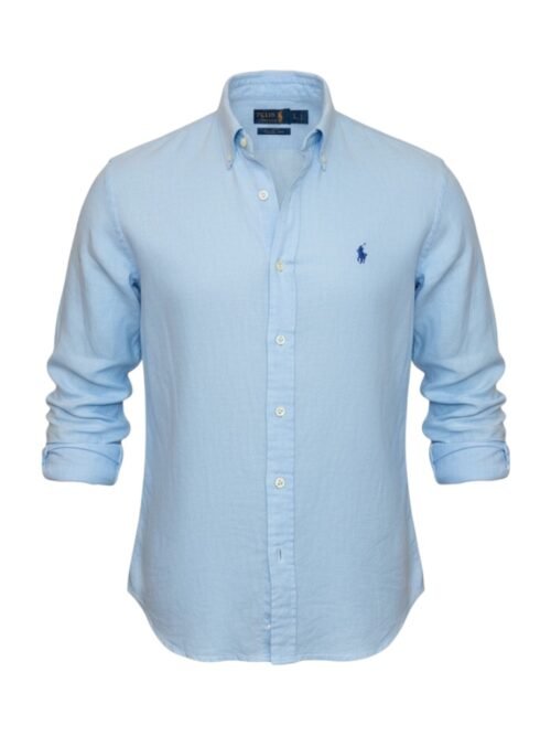 Camisa Ralph Lauren Masculina Linho cor Azul Bebê Pony Azul