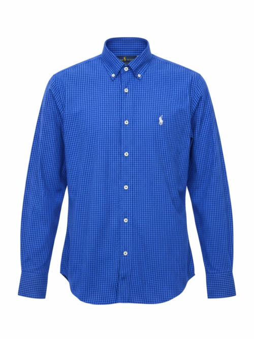 Camisa Ralph Lauren Masculina Micro Xadrez Australiano Azul Pony Cinza