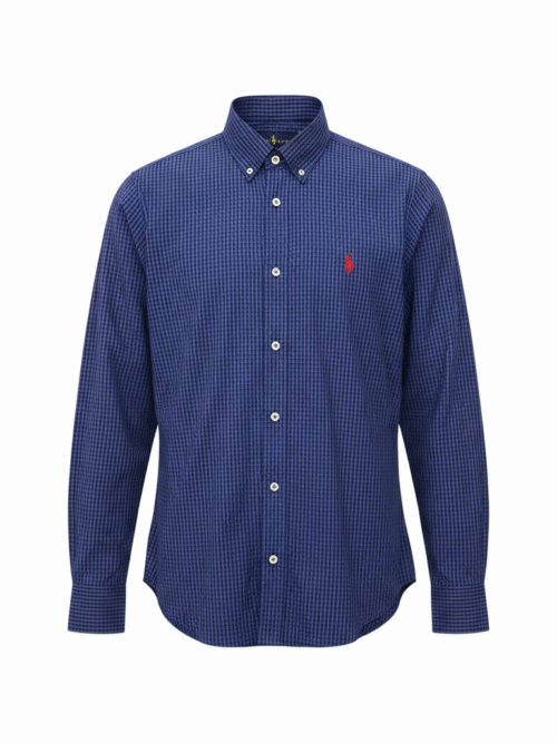 Camisa Ralph Lauren Masculina Micro Xadrez Australiano Azul Pony Vermelho