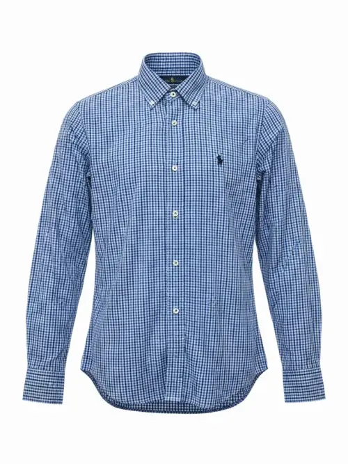 Camisa Ralph Lauren Masculina Micro Xadrez Azul Naval Pony Preto