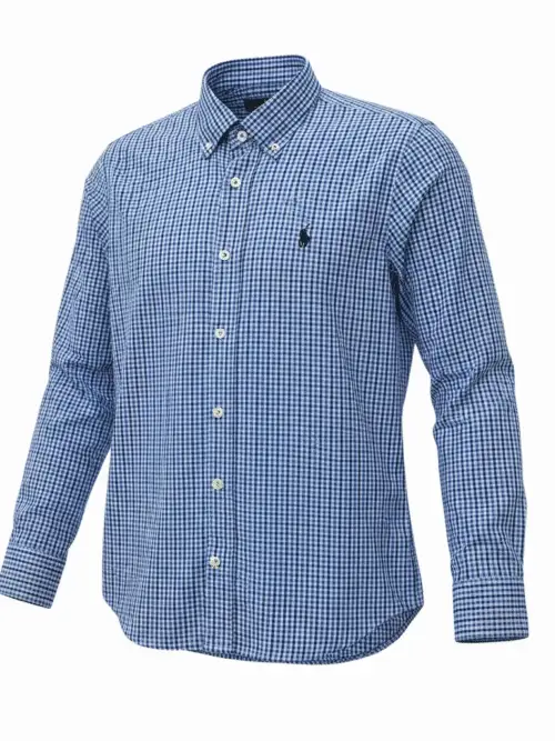 Camisa Ralph Lauren Masculina Micro Xadrez Azul Naval Pony Preto
