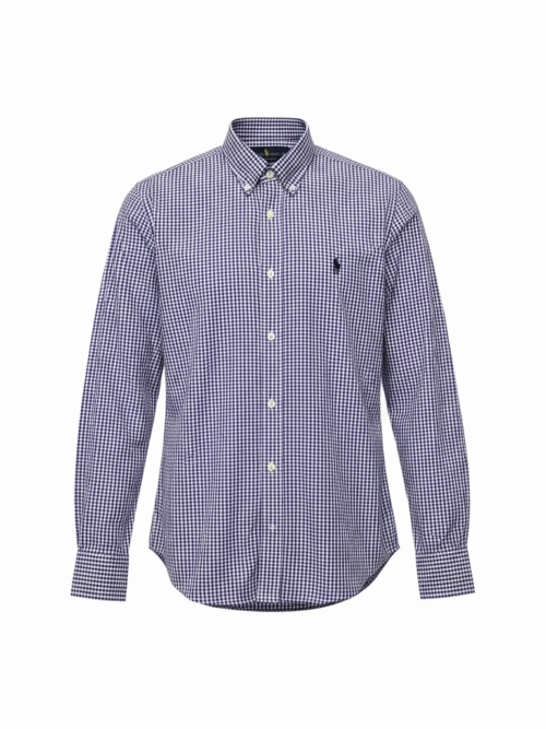 Camisa Ralph Lauren Masculina Micro Xadrez Lilás Pony Preto