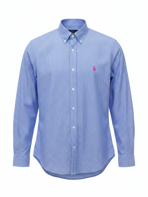 Camisa Ralph Lauren Masculina Azul Listras Executiva Pony Rosa