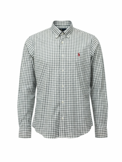 Camisa Ralph Lauren Masculina Xadrez Cinzento Pony Vermelho