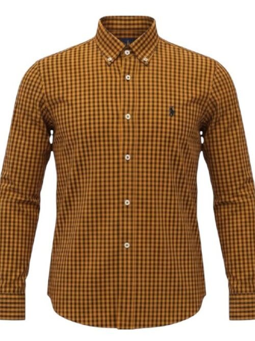 Camisa Ralph Lauren Masculina Xadrez Mostarda Pony Preto