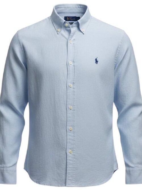 Camisa Ralph Lauren Masculina Linho cor Azul Bebê Pony Azul