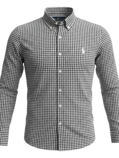 Camisa Ralph Lauren Masculina Xadrez Preto e Branco Pony clássico