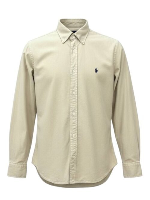 Camisa Ralph Lauren Masculina Oxford Tinturado Areia Pony Marinho