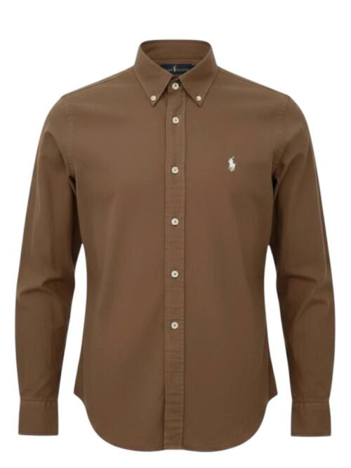 Camisa Ralph Lauren Masculina Oxford Tinturado Marrom Caramelo Pony Creme