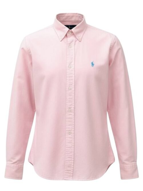Camisa Ralph Lauren Masculina Oxford Tinturado Rosa Bebê Pony Celeste