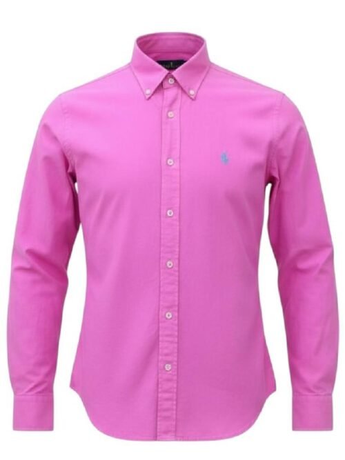 Camisa Ralph Lauren Masculina Oxford Tinturado Rosa Bebê Pony Celeste