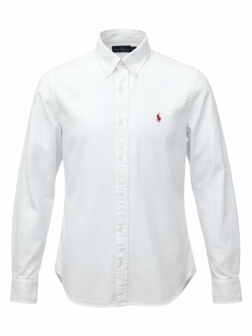Camisa Ralph Lauren Masculina Oxford Tinturado Branca Pony Vermelho