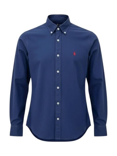 Camisa Ralph Lauren Masculina Oxford Tinturado Marinho Pony Vermelho