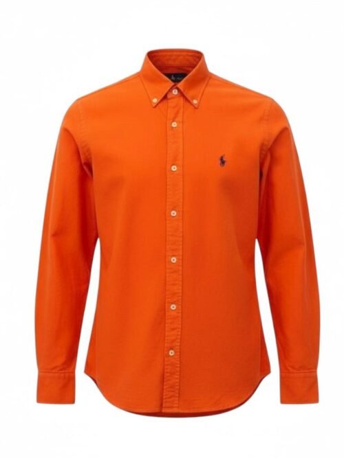 Camisa Ralph Lauren Masculina Oxford Tinturado Laranja Pony Marinho