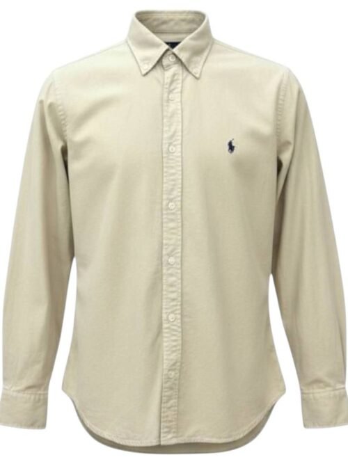 Camisa Ralph Lauren Masculina Oxford Tinturado Areia Pony Marinho