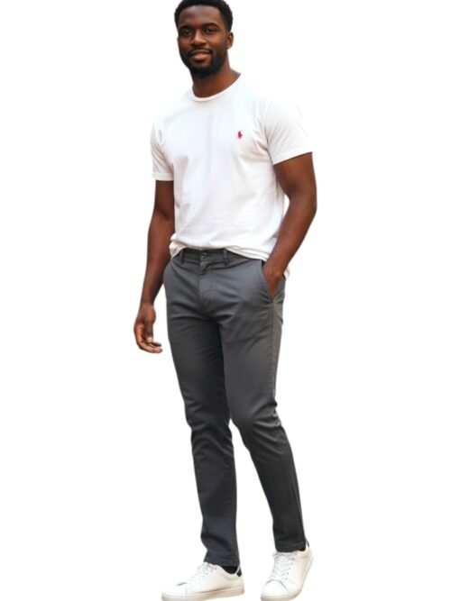 Calça Sarja Ralph Lauren Masculina Clássica Americana – Chumbo com Pony Vermelho