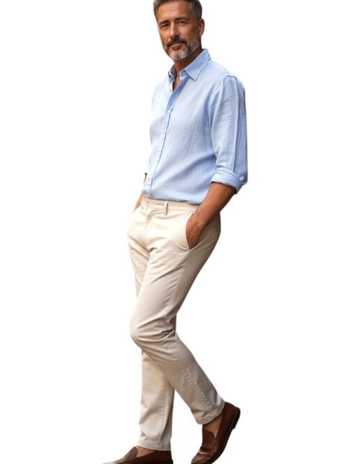 Calça Sarja Ralph Lauren Masculina Clássica Americana – Off White com Pony Marinho