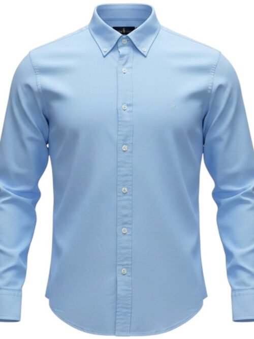 Camisa Ralph Lauren Masculina Oxford Tinturado Azul Bebê Pony Monocromático
