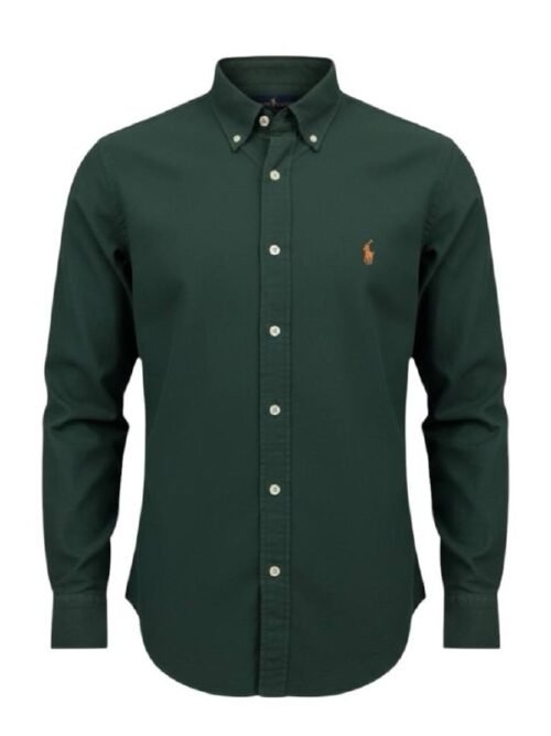 Camisa Ralph Lauren Masculina Oxford Tinturado Verde Floresta Pony Dourado