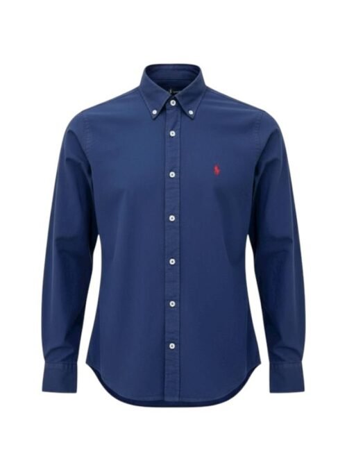 Camisa Ralph Lauren Masculina Oxford Tinturado Marinho Pony Vermelho