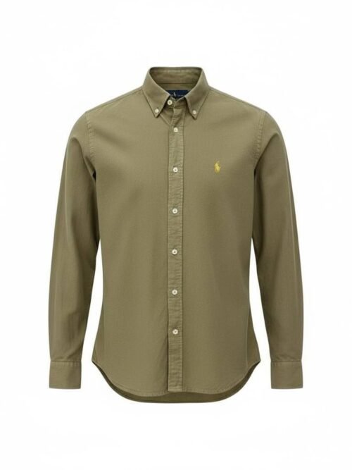 Camisa Ralph Lauren Masculina Oxford Tinturado Verde Exército Pony Dourado
