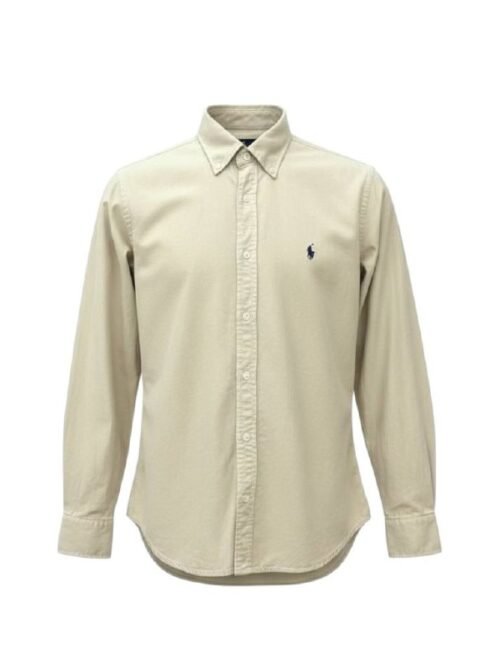 Camisa Ralph Lauren Masculina Oxford Tinturado Areia Pony Marinho