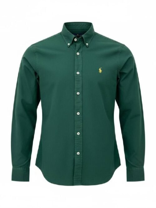 Camisa Ralph Lauren Masculina Oxford Tinturado Verde Floresta Pony Dourado