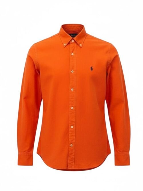Camisa Ralph Lauren Masculina Oxford Tinturado Laranja Pony Marinho