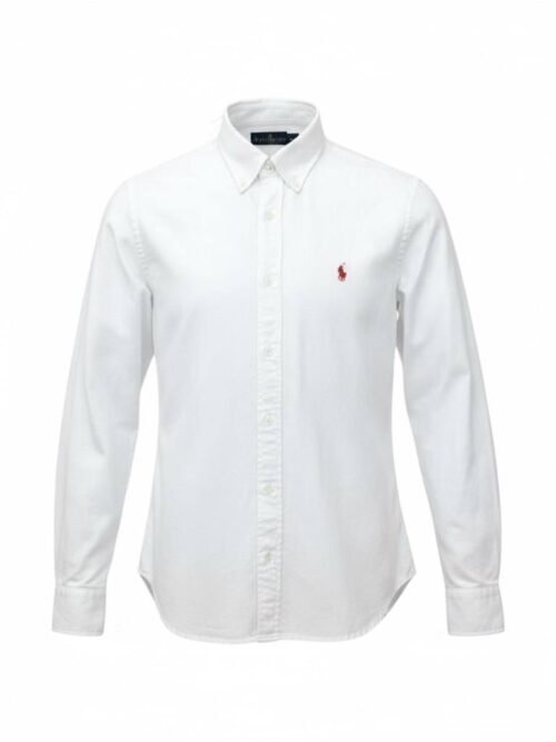 Camisa Ralph Lauren Masculina Oxford Tinturado Branca Pony Vermelho