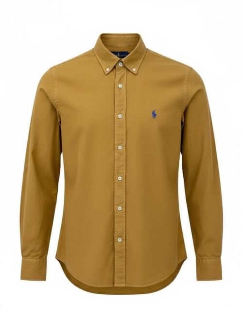 Camisa Ralph Lauren Masculina Oxford Tinturado Caramelo Pony Azul
