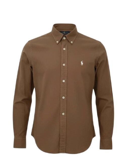 Camisa Ralph Lauren Masculina Oxford Tinturado Marrom Caramelo Pony Creme