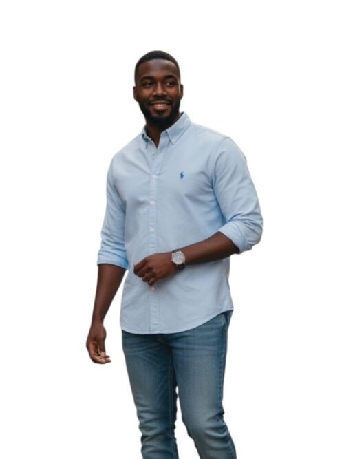 Camisa Ralph Lauren Masculina Oxford Tinturado Azul Bebê Pony Azul