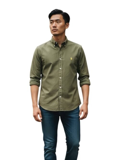 Camisa Ralph Lauren Masculina Oxford Tinturado Verde Sevilha Pony Esmeralda