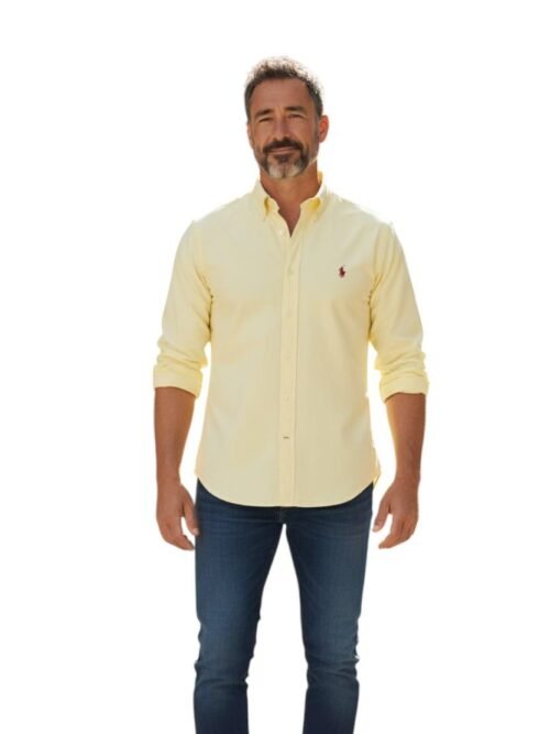 Camisa Ralph Lauren Masculina Oxford Tinturado Amarela Pony Vermelho