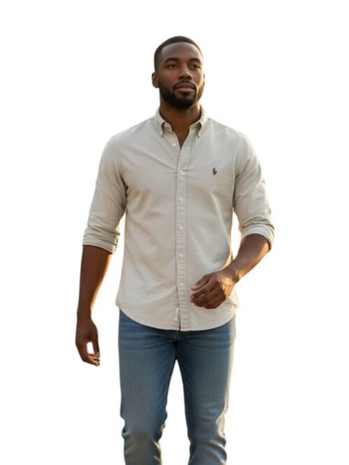 Camisa Ralph Lauren Masculina Oxford Tinturado Café Pony Chocolate