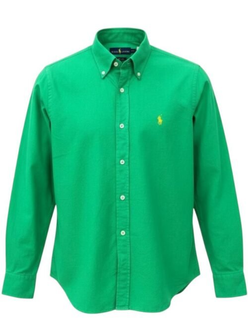 Camisa Ralph Lauren Masculina Oxford Tinturado Verde Esmeralda Pony Limão