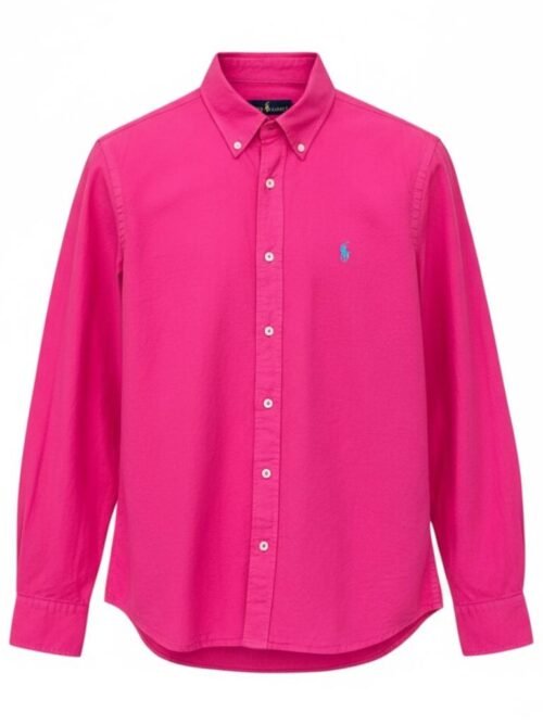 Camisa Ralph Lauren Masculina Oxford Tinturado Rosa Fucsia Pony Celeste