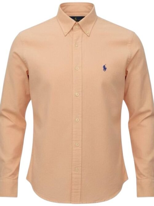 Camisa Ralph Lauren Masculina Oxford Clássico Salmão Pony Azul
