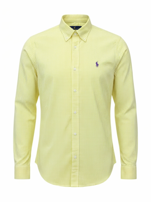 Camisa Ralph Lauren Masculina Micro Xadrez Amarelo Pony Roxo
