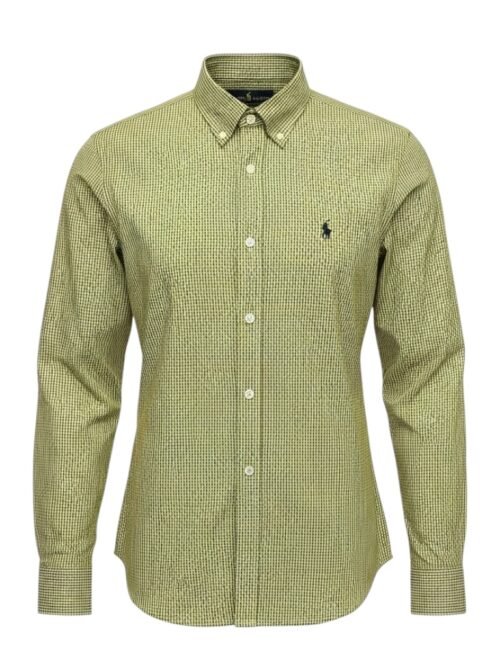 Camisa Ralph Lauren Masculina Micro Xadrez Mostarda Pony Preto