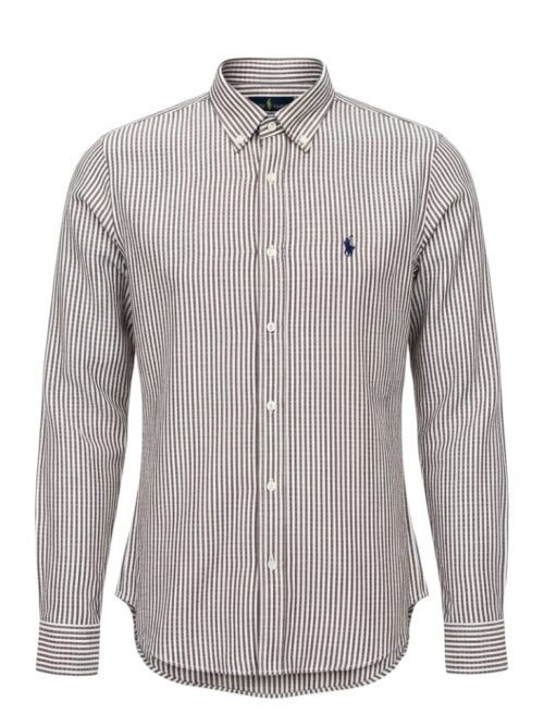 Camisa Ralph Lauren Masculina Bordô Listras Brancas Pony Azul