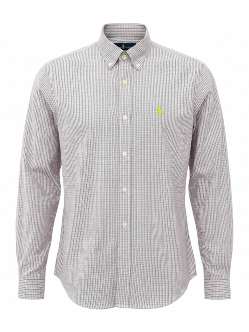 Camisa Ralph Lauren Masculina Micro Xadrez Rosada Exclusiva Pony Limão