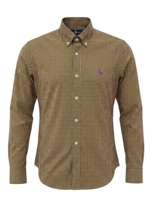 Camisa Ralph Lauren Masculina Micro Xadrez Caramelo Pony Roxo