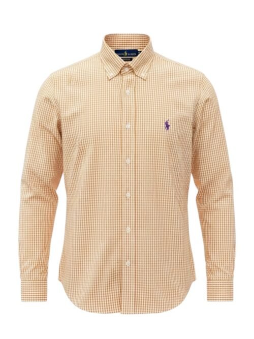 Camisa Ralph Lauren Masculina Micro Xadrez Laranja Pony Roxo