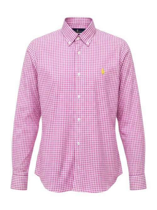 Camisa Ralph Lauren Masculina Xadrez Fucsia Pony Amarelo