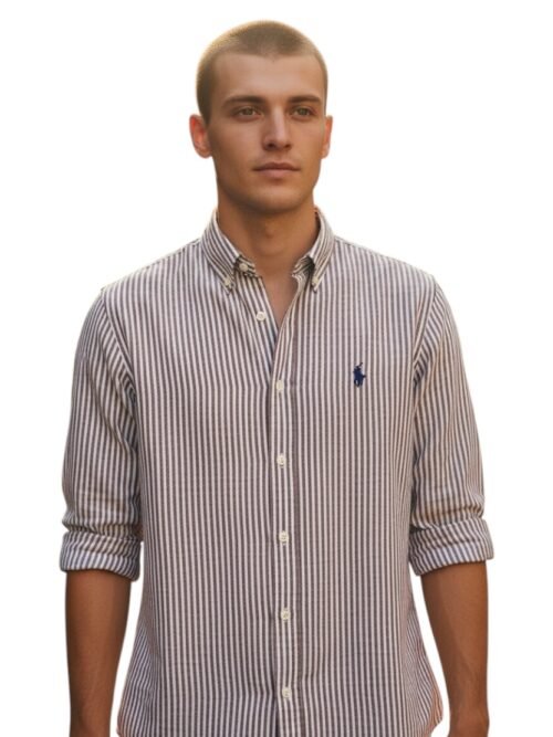 Camisa Ralph Lauren Masculina Bordô Listras Brancas Pony Azul