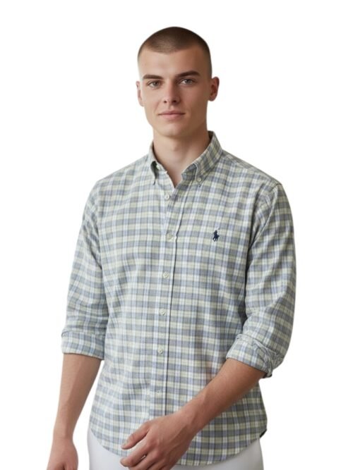 Camisa Ralph Lauren Masculina Xadrez Espaçado Caramelo Pony Preto