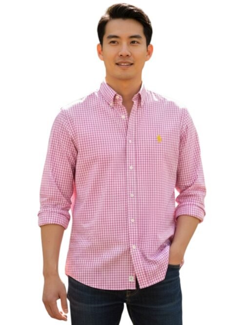 Camisa Ralph Lauren Masculina Xadrez Fucsia Pony Amarelo